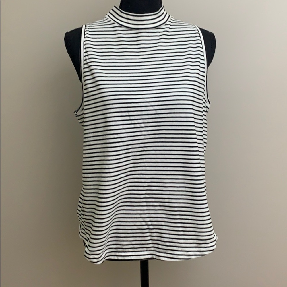 Striped sleeveless mock neck